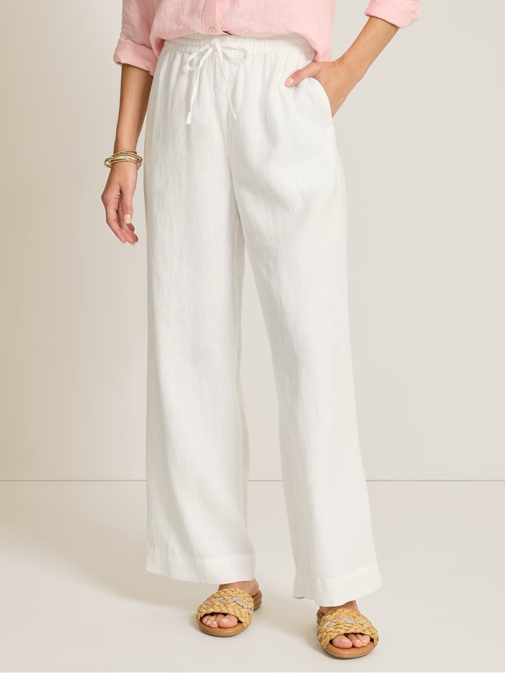 Tommy Bahama White Wide-Leg Drawstring Linen Pants